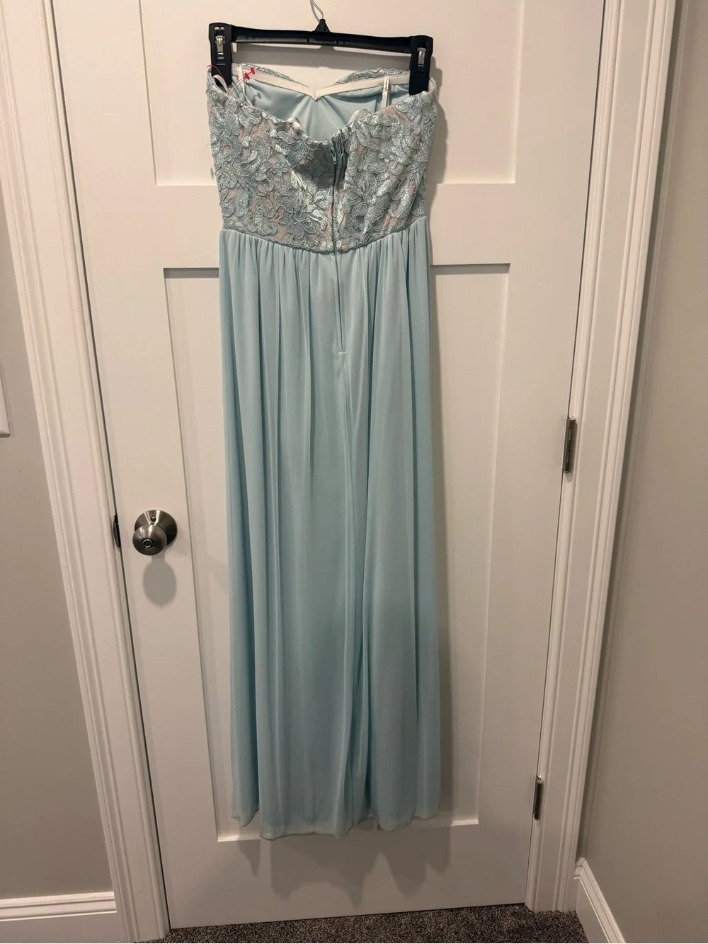 Speechless Strapless Lace & Chiffon Gown in Dust Blue